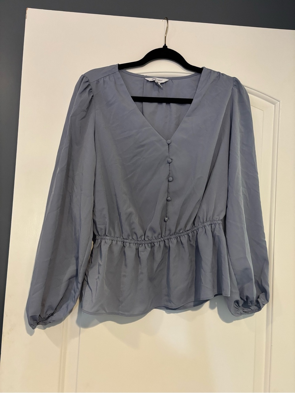Light Blue V-Neck Long Sleeve Peplum Top